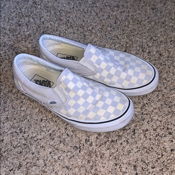 grey checkered slip on vans